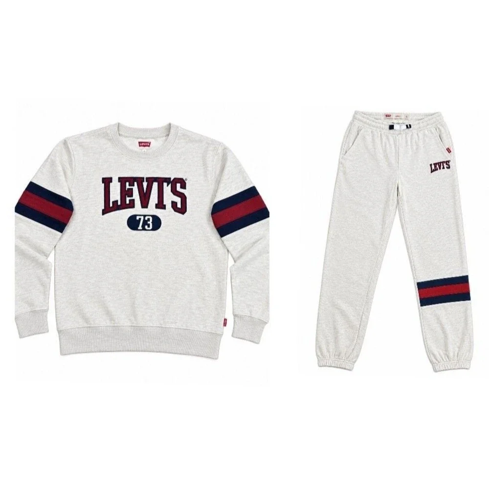 Boys Levi’s Sweatsuit Set Large Sweatshirt Jogger Pants 2 Piece Light Gray